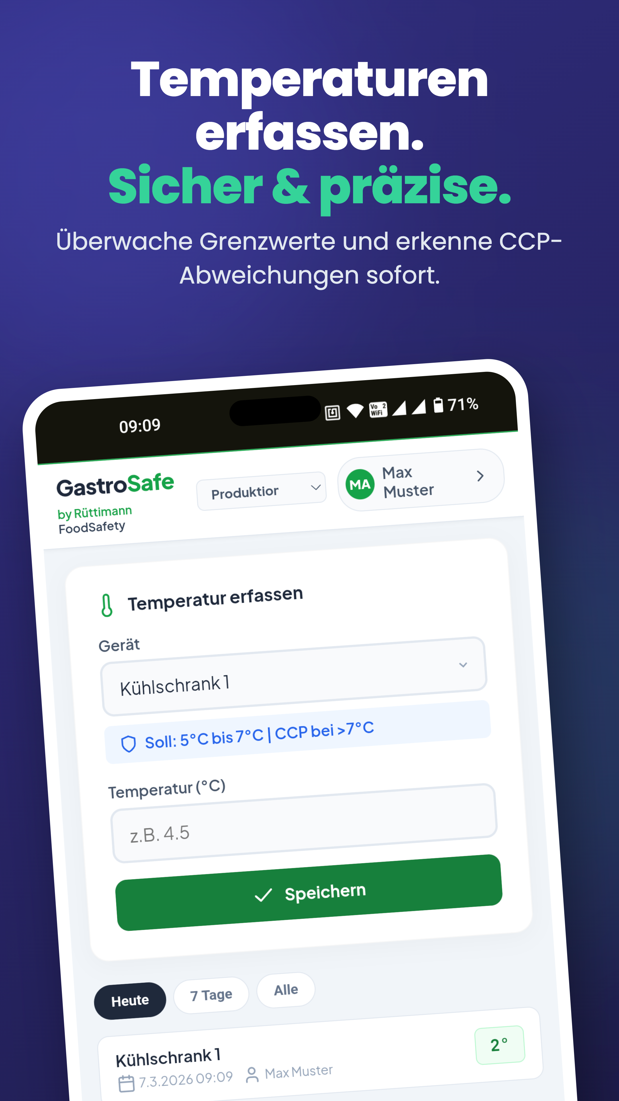 Temperaturkontrolle Gastro App - Kühlhaus und Bain-Marie überwachen